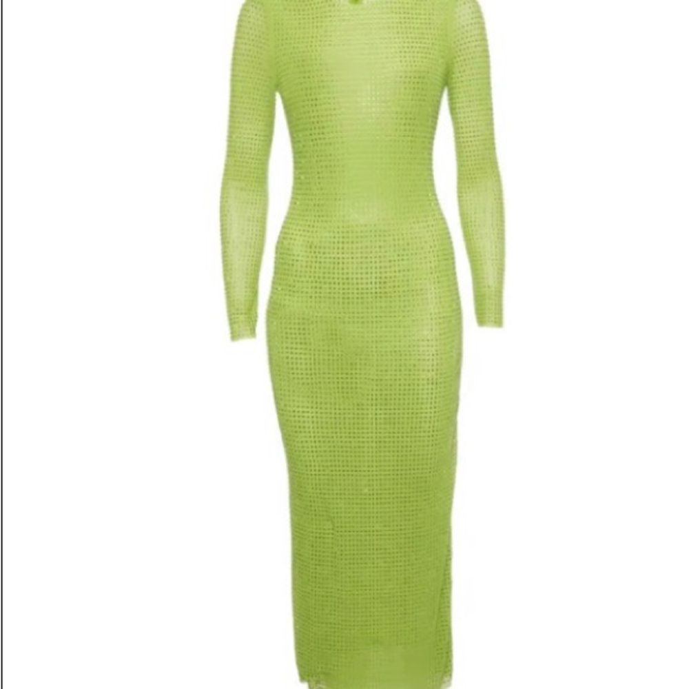 Self-Portrait Vibrant Green Mesh Long Sleeve Dress